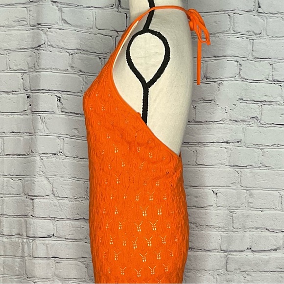Alice & Olivia Orange Jone Pointelle Knit Sweater Halter Midi Dress Large NWT - Picture 7 of 16